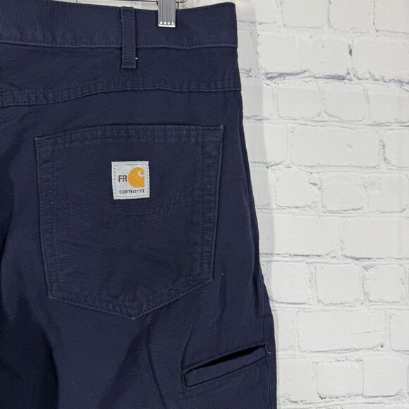 Carhartt Flame Resistant Jeans Men 34X32 Navy Blue Loose Fit Denim Carpenter - Picture 12 of 16
